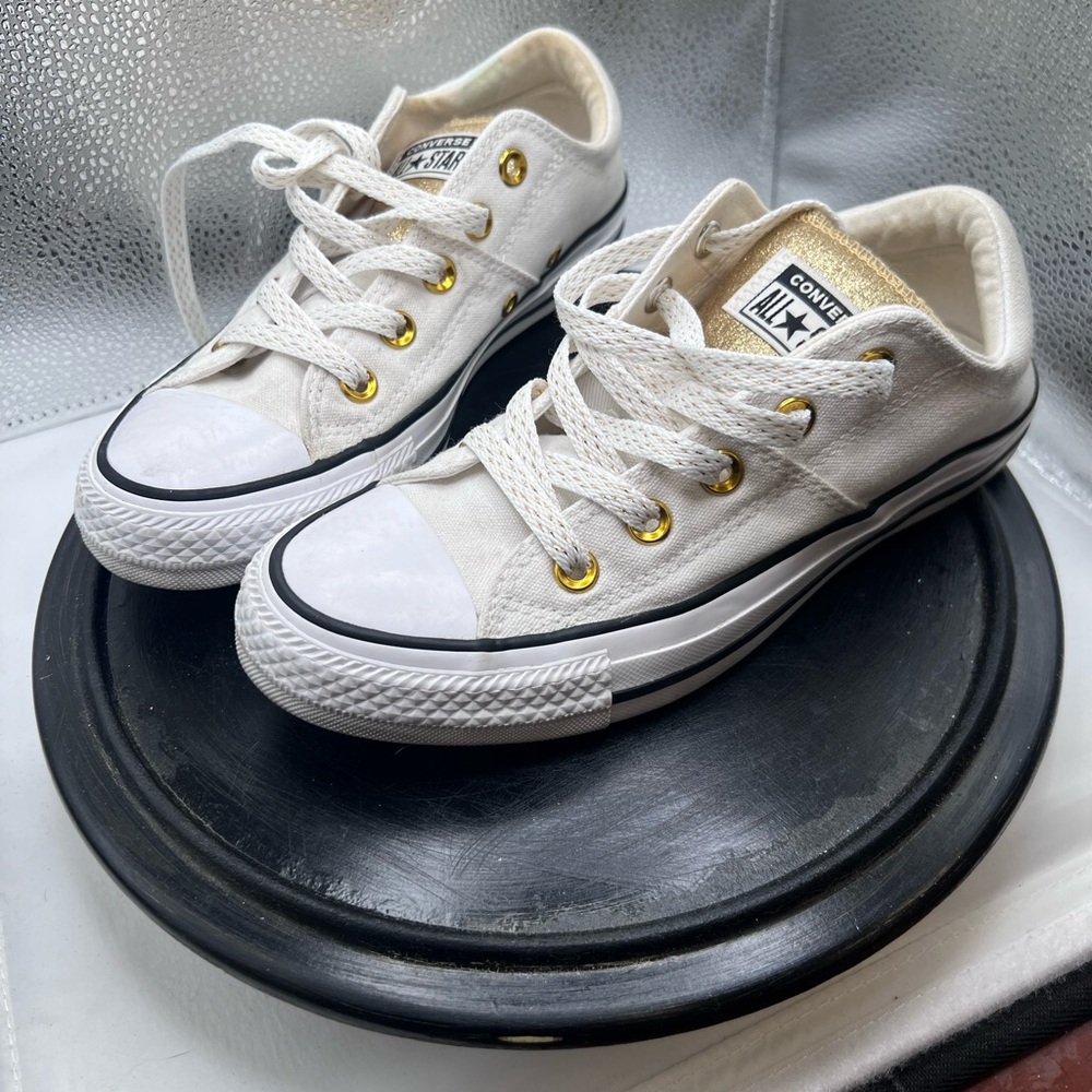 White and Gold glitter Converse